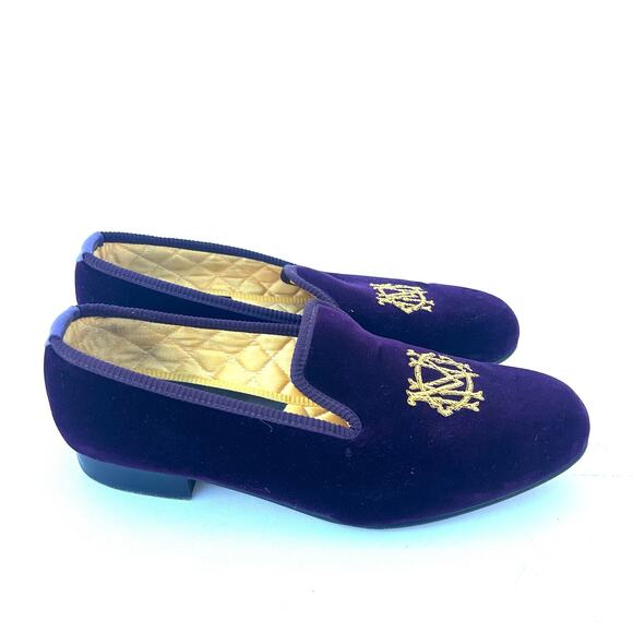 Shipton & Heneage Men’s Velvet Smoking Slippers Loafers Purple Gold Quilted US 9 - Picture 1 of 8